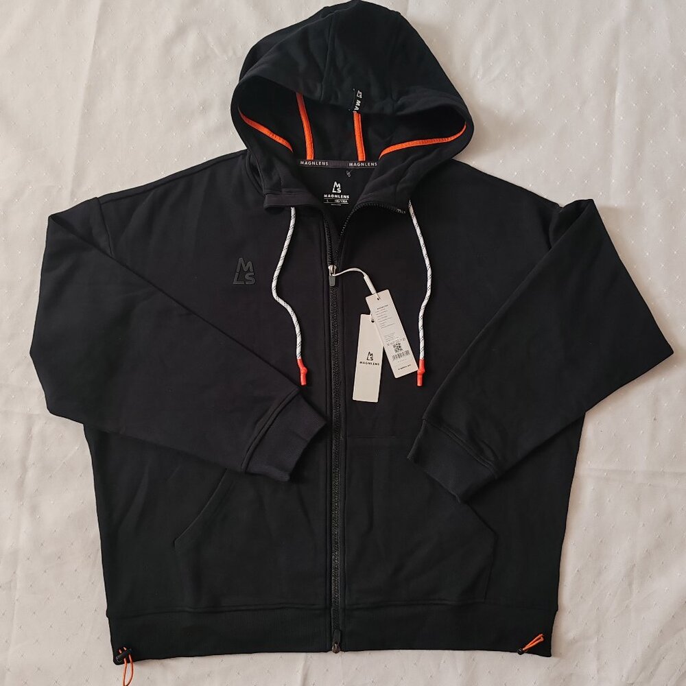 Magnlens Men's Full Zip Hoodie Black Orange Accents Size L 23E1W0510 Athleisure